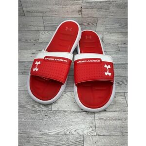 Under Armour Ignite V Men Red White Slides Sandals 3000040-101 Size 12